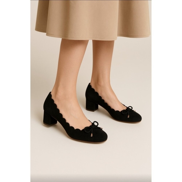 kate spade new york Women's Yasmin Scalloped Block Heel Pumps Suede Size 9 M - Picture 1 of 11